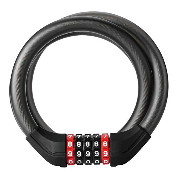 Rockbros - Rockbros Cykellås med 5-siffrig kod Stålvajer 120 cm med LED-belysning - Svart
