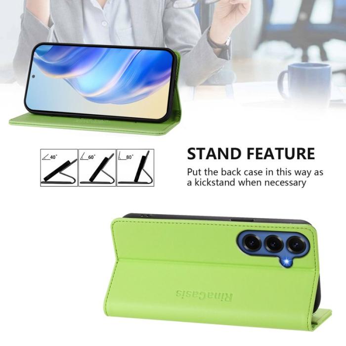 OEM - RINACASIS Samsung Galaxy S26+ Plånboksfodral Konstläder RFID Skydd - Grön