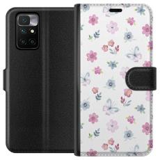 iSecrets - Pl&aring;nboksfodral till Xiaomi Redmi 10 med Blommor och fj&auml;rillar