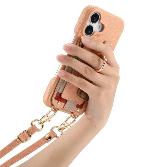 A-One Brand - iPhone 16 Mobilskal med Korthållare Ring Kickstand - Rosa