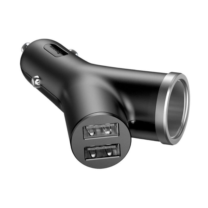 BASEUS - BASEUS Y-typ dubbel USB+tändare förlängd bil-laddare