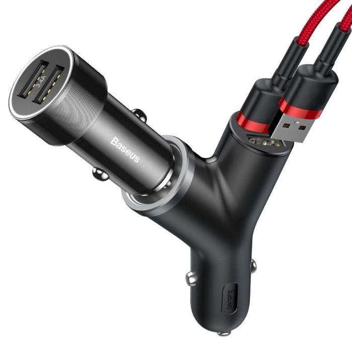 BASEUS - BASEUS Y-typ dubbel USB+tändare förlängd bil-laddare
