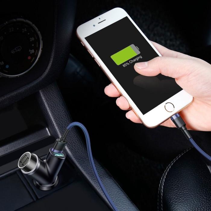 BASEUS - BASEUS Y-typ dubbel USB+tändare förlängd bil-laddare