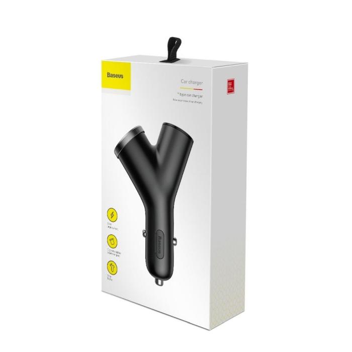 BASEUS - BASEUS Y-typ dubbel USB+tändare förlängd bil-laddare