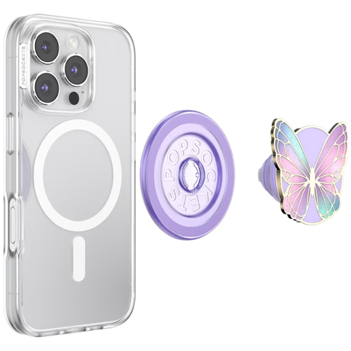 PopSockets - PopSockets MagSafe Popuphållare och Stativ Enamel Butterfly Prism - Lavendel