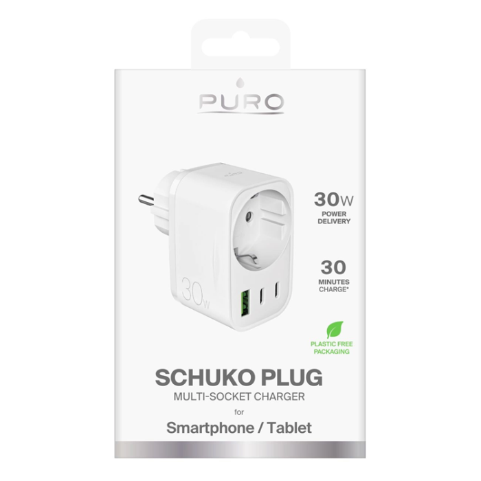 Puro - Puro Snabbladdare 30W 2x USB-C - USB-A med Schuko Plug Vit