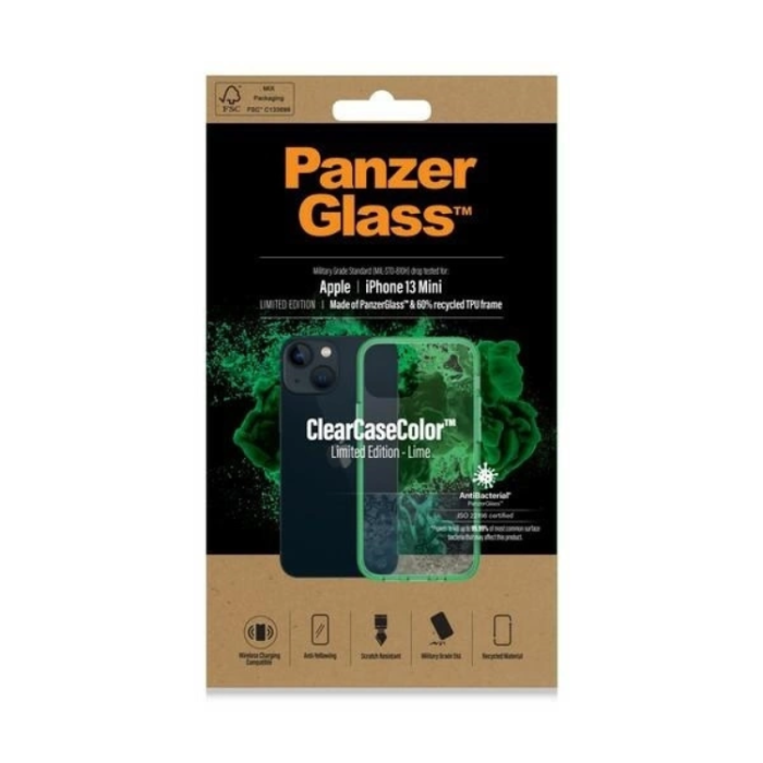 PanzerGlass - PanzerGlass iPhone 13 Mini Mobilskal Antibacterial - Transparent/Grön