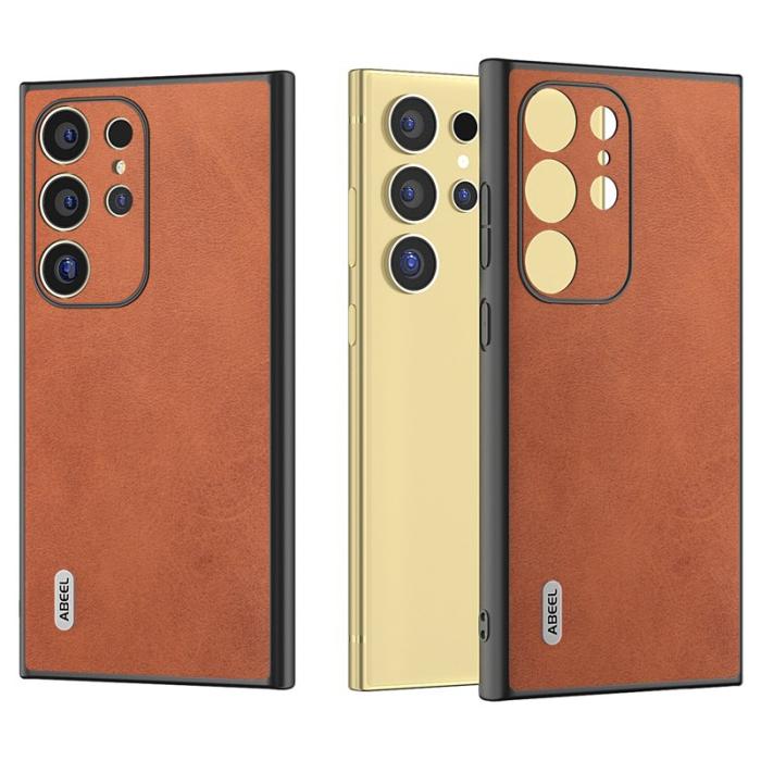ABEEL - ABEEL Mobilskal till Samsung Galaxy S24 Ultra Läder+PC+TPU Hybrid Brun