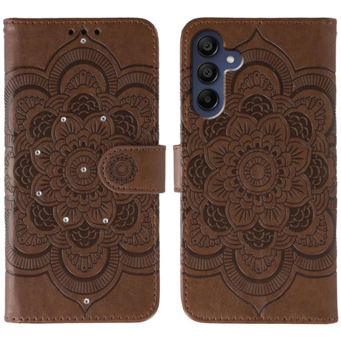 OEM - Mobilskal till Samsung Galaxy S26 Rhinestone Dekor KonstLäder Mandala - Brun