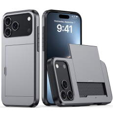 Amorus - AMORUS iPhone 17 Pro Mobilskal Med Glidande Korthållare - Grå