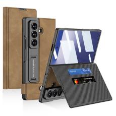 GKK - GKK Samsung Galaxy Z Fold7 Konstl&auml;der Pl&aring;nboksfodral Matte PU + PC - Brun