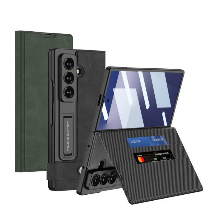 GKK - GKK Samsung Galaxy Z Fold7 Konstläder Plånboksfodral Matte PU + PC - Grå