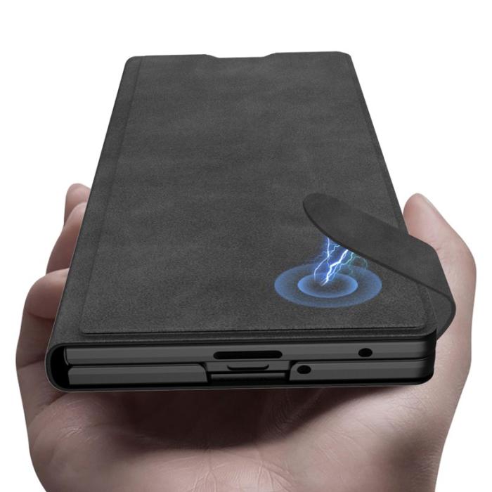 GKK - GKK Samsung Galaxy Z Fold7 Konstläder Plånboksfodral Matte PU + PC - Grå
