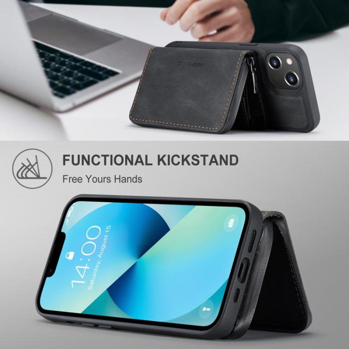 JEEHOOD - JEEHOOD Shockproof Case iPhone 14 Plus Konstläder Plånboksfodral Svart