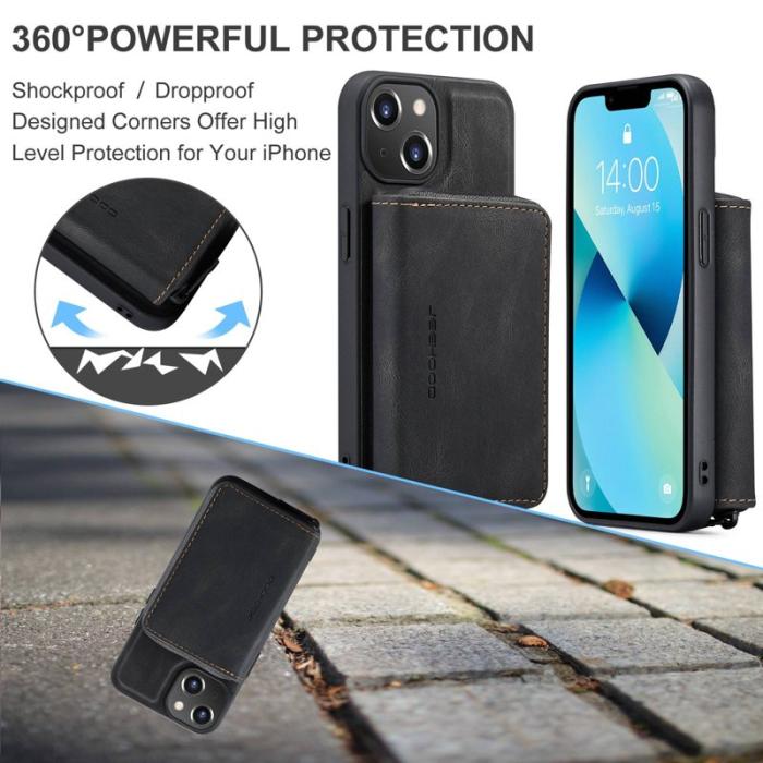 JEEHOOD - JEEHOOD Shockproof Case iPhone 14 Plus Konstläder Plånboksfodral Svart