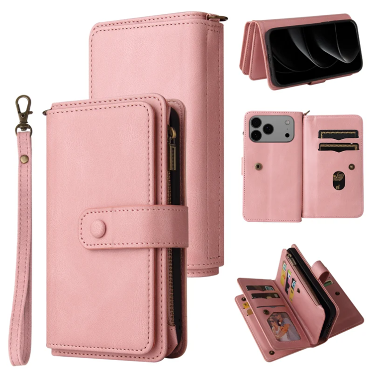 iPhone 17 Pro Max Plånboksfodral Zipper Rem (Rosa) | 2353 | AlltMobil