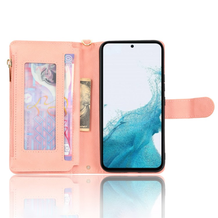OEM - Galaxy A34 5G Plånboksfodral Zipper med Rem - Rosa