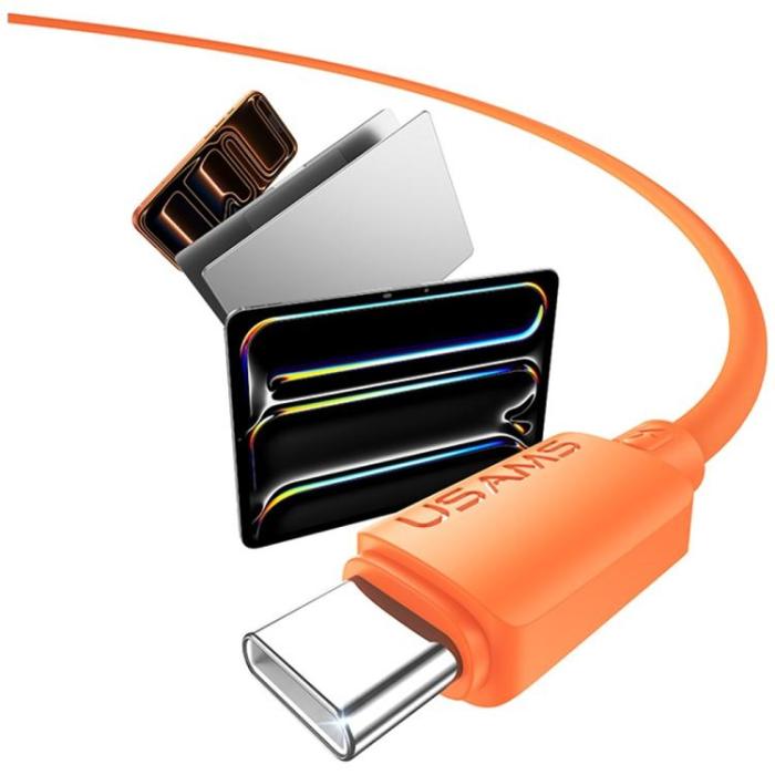 USAMS - USAMS USB-C till USB-C 60W Kabel 3A 1m Silikon U98 - Orange