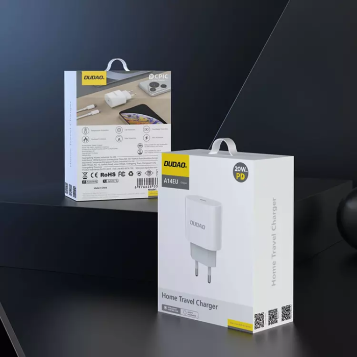 Dudao - Dudao Väggladdare USB-C 20W med USB-C Kabel PD Vit