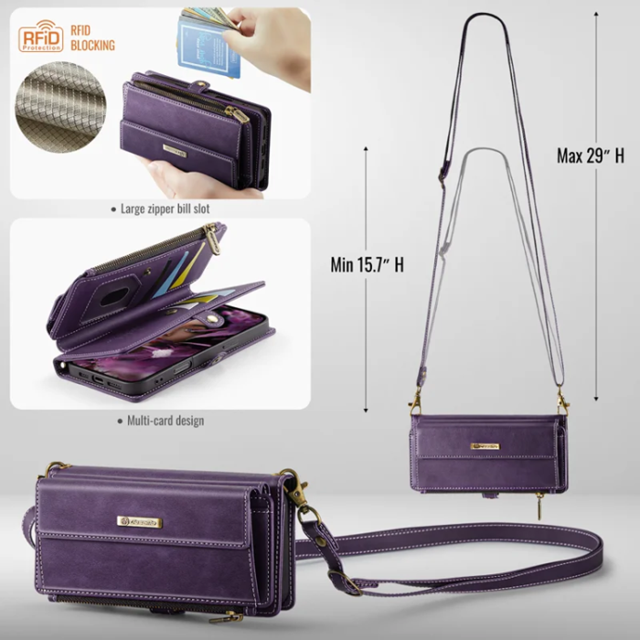 Caseme - Caseme iPhone 16 Pro Max Plånboksfodral RFID Blocking Zipper - Lila