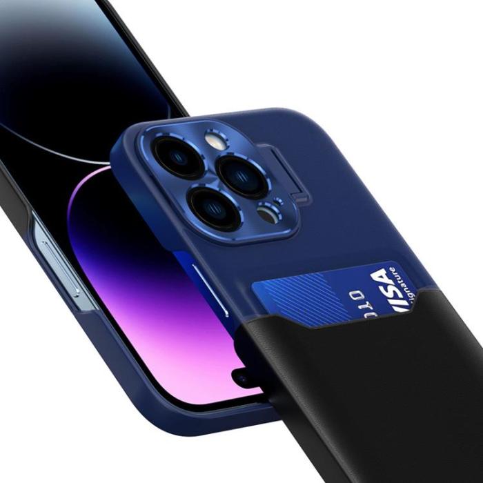 OEM - Galaxy S23 Ultra Mobilskal Korthållare Läder Kickstand - Blå