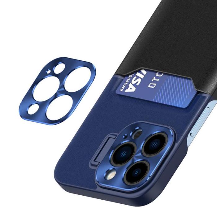OEM - Galaxy S23 Ultra Mobilskal Korthållare Läder Kickstand - Blå