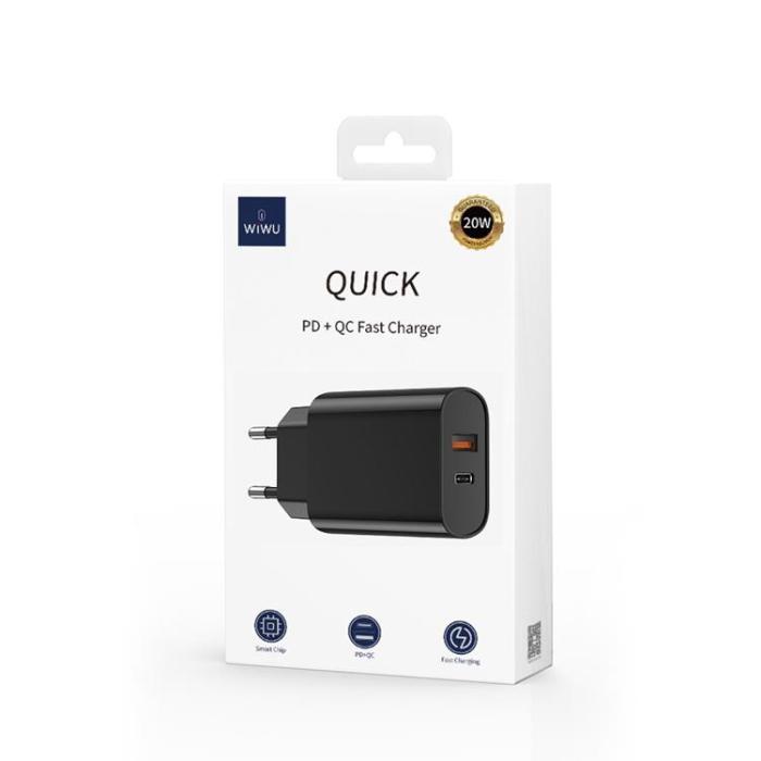 WIWU - WIWU Snabbladdare 20W USB Till USB-C Wi-U002 PD QC - Svart