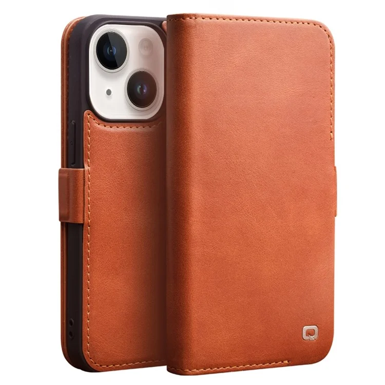 QIALINO iPhone 14 Plånboksfodral Äkta Läder Magnetic - Brun | 2353 | AlltMobil
