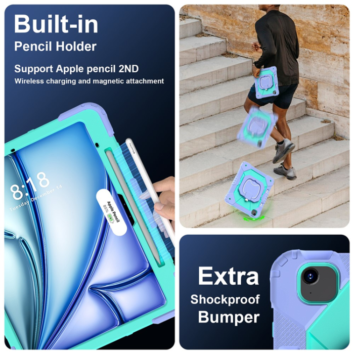 A-One Brand - iPad Air 13(2025/2024) Skal Kickstand - Lila/Mintgrön
