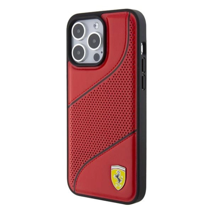 Ferrari - Ferrari iPhone 15 Pro Max Mobilskal Perforated Waves Metal Logo - Röd