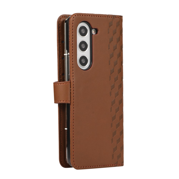 A-One Brand - Galaxy Z Fold7 Plånboksfodral 3D Rhombus Grid Imprinted - Brun
