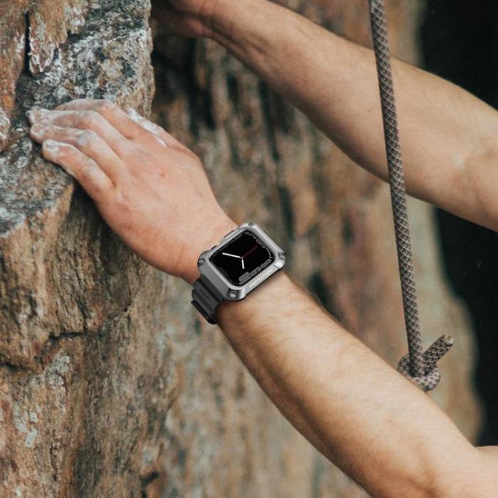 Kingxbar - Kingxbar Apple Watch 4/5/6/SE (44mm) Armband CYF134 2in1 Rugged - Silver