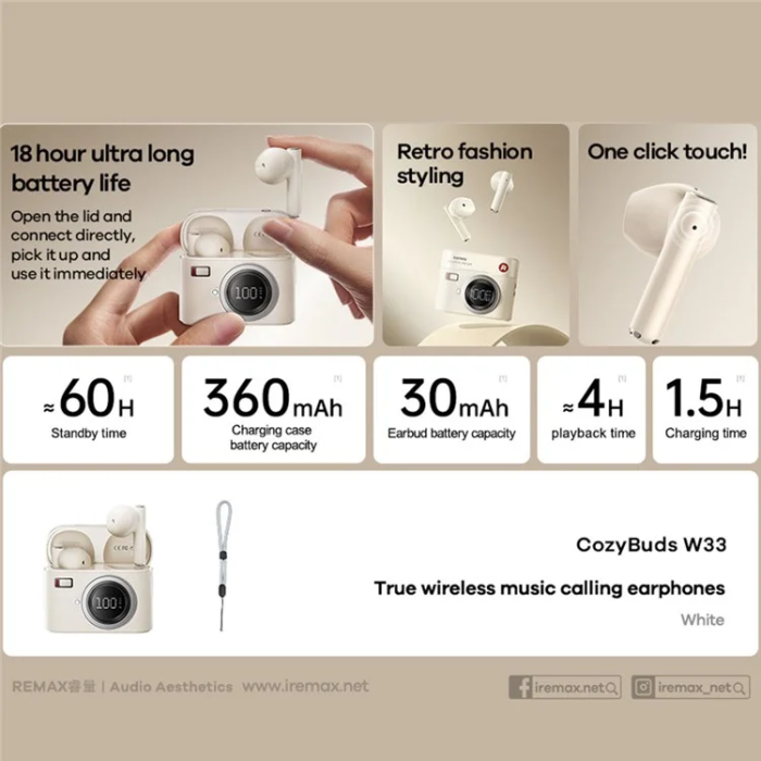 Remax - REMAX TWS In-Ear Hörlurar Bluetooth 5.4 Cozybuds W33