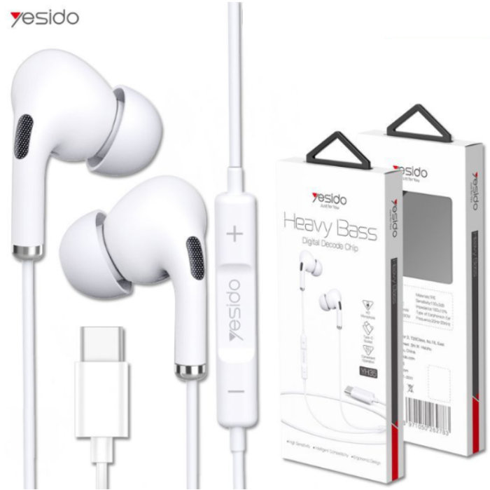 UTGATT1 - Yesido Skal Hörlurar YH-35 In-Ear Typ-C - Vit