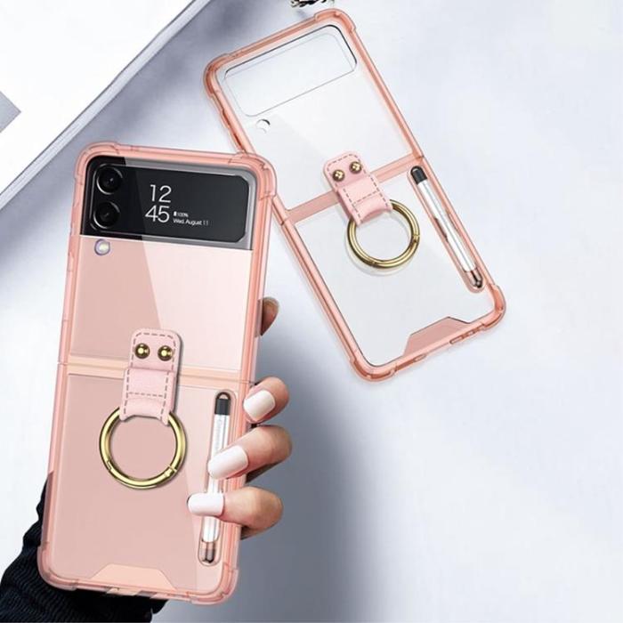 GKK - GKK Galaxy Z Flip 4 Skal Ringhållare med Stylus Penna - Rosa