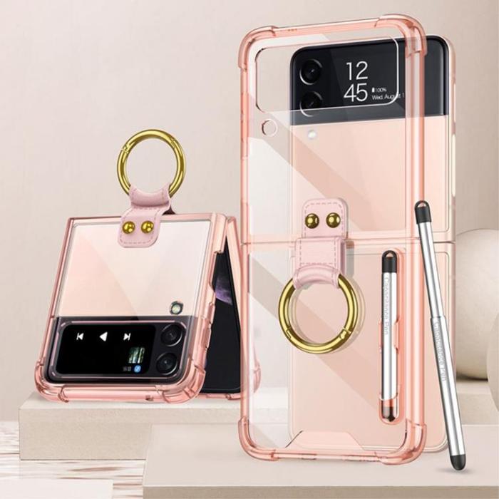 GKK - GKK Galaxy Z Flip 4 Skal Ringhållare med Stylus Penna - Rosa