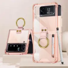 GKK - GKK Galaxy Z Flip 4 Skal Ringh&aring;llare med Stylus Penna - Rosa