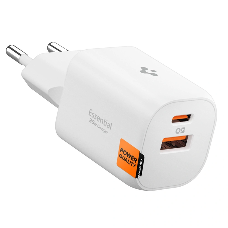 Spigen 2-Port Nätverk Laddare 35W ESSENTIAL EE352EU (Vit) | 505295 | AlltMobil