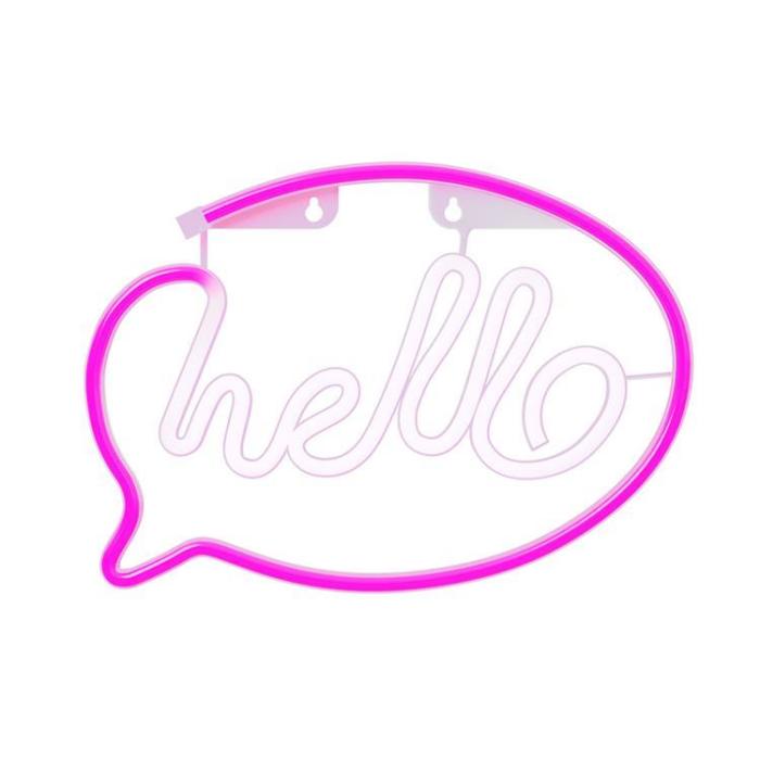 Forever Light - Forever Light LED Neon HELLO Bat FLNE15 + USB - Rosa/Vit