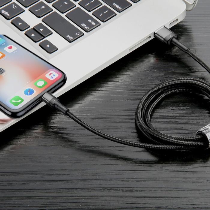 BASEUS - BASEUS Cafule USB-A till Lightning kabel 2,4A 1M Grå+Svart