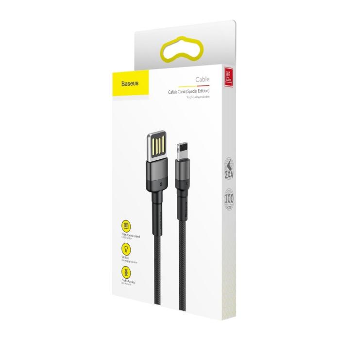 BASEUS - BASEUS Cafule USB-A till Lightning kabel 2,4A 1M Grå+Svart