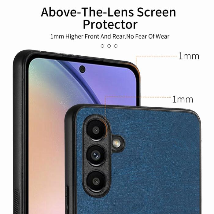 OEM - Samsung Galaxy A55 5G Skal Stöttåligt Slim Retro Äkta Läder - Blå