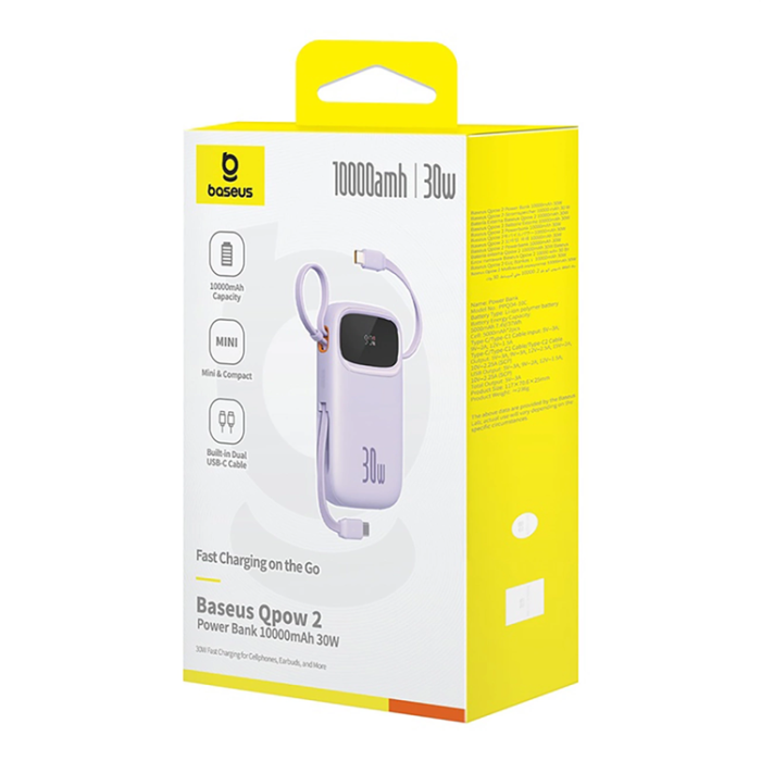 BASEUS - Baseus Powerbank 10000 mAh 30W USB-C QPow 2 - Lila