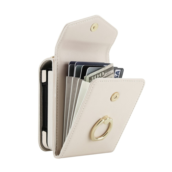 A-One Brand - Galaxy Z Flip7 Plånboksfodral Litchi med Axelrem - Vit