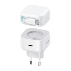USAMS - USAMS Väggladdare 1xUSB-C med utdragbar USB-C kabel PD+QC 35W GaN – Vit