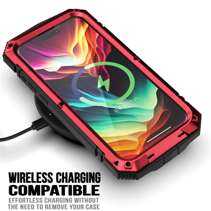 R-JUST - R-JUST iPhone 15 Pro Mobilskal med Härdat Glas - Röd