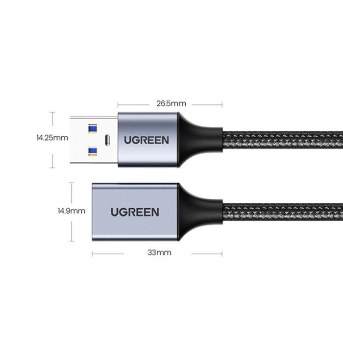 Ugreen - UGreen USB female Till USB male Extensionssladd 2m - Grå