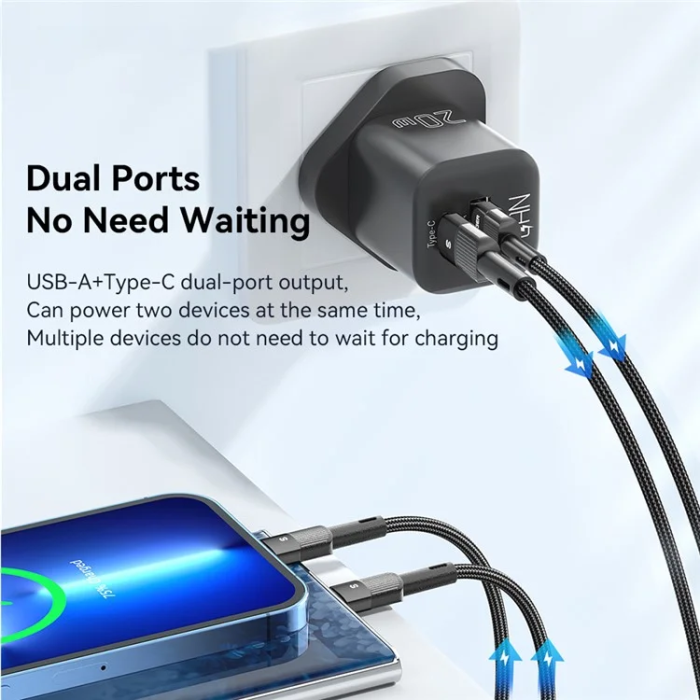 ESSAGER - ESSAGER GaN Snabbladdare 20W USB-A - USB-C UK Curved - Vit
