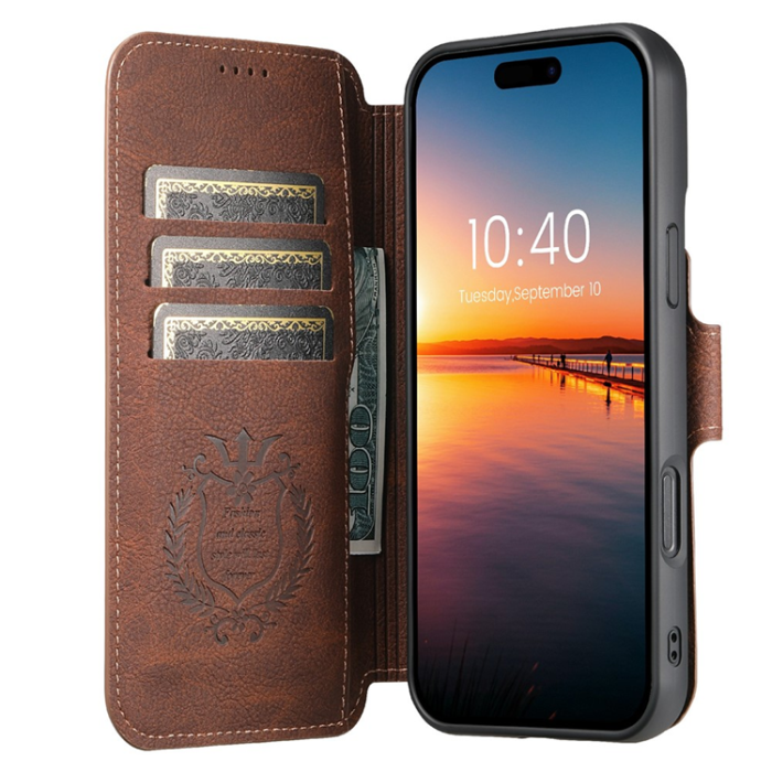 SUTENI - SUTENI iPhone 17 Plånboksfodral Detachable Q-05 - Brun