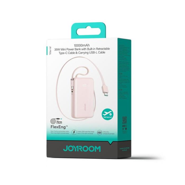 Joyroom - Joyroom Powerbank 10000 mAh 35W med Lanyard Lightning Kabel - Rosa